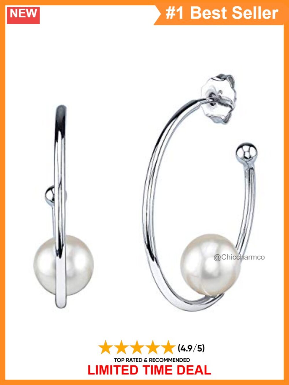 Sterling Silver Freshwater Pearl Hoop Earrings 8mm Fine Jewelry